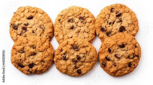 Soft Chewy Oatmeal Raisin Cookies isolated on white background top view