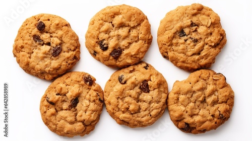 Soft Chewy Oatmeal Raisin Cookies isolated on white background top view