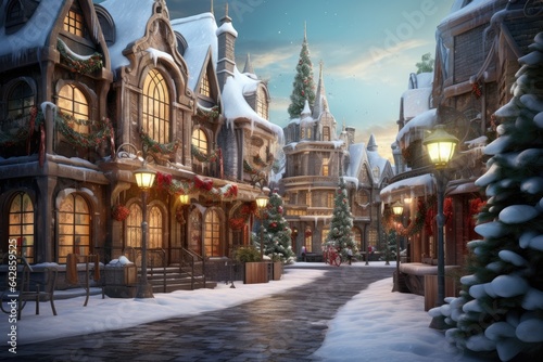 A magical christmas village, illustration