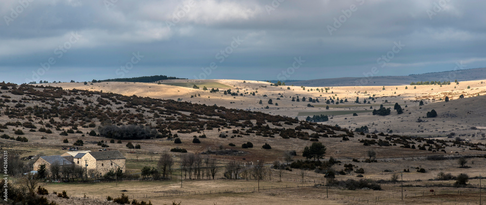 custom made wallpaper toronto digitalLe hameau du Cayla sur le causse Méjean clair-obscur à Meyrueis, Lozère, France