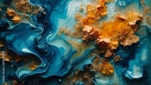 Alcohol Ink Gold Blue Creative Background
