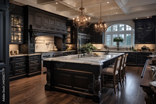 Luxurious High-End Kitchen with Elegant Marble Countertops and Custom Cabinetry - Functional and Elegant Design - Generative AI © A Sku