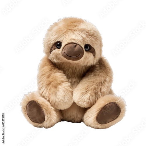 front view close up of sloth soft toy isolated on a white transparent background