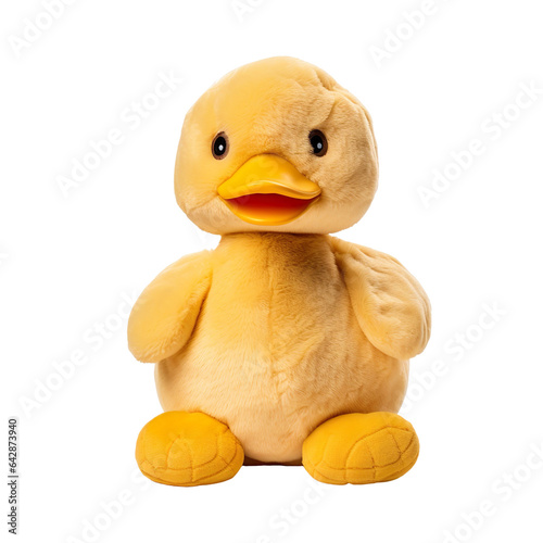 front view close up of duck soft toy isolated on a white transparent background photo