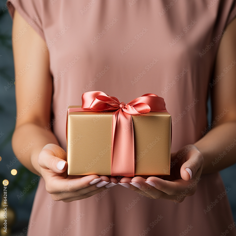 Hand holding surprise box for giving. Made with generative ai Hand holding surprise box for giving. Made with generative ai