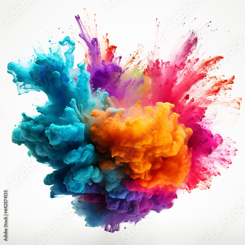 Colored powder explosion. Paint holi, Colorful rainbow holi paint splash on isolated white background. Made with generative ai