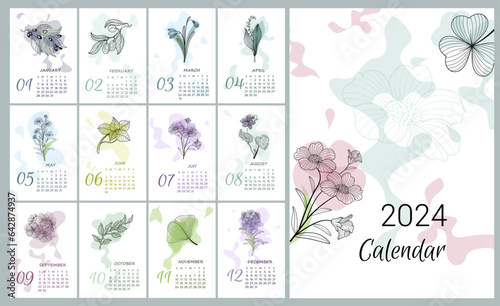 Minimalizim flower calendar by months of botany