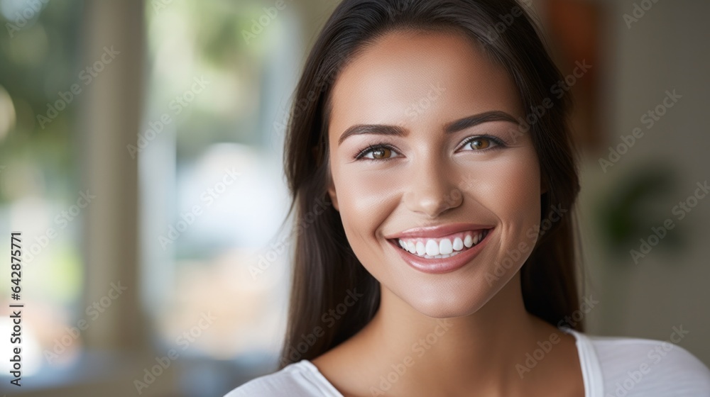 Close up portrait of beautiful joyful Caucasian female smiling, demonstrating white teeth, looking at the camera. Close up portrait of beautiful joyful Caucasian female smiling, demonstrating white teeth, looking at the camera.
