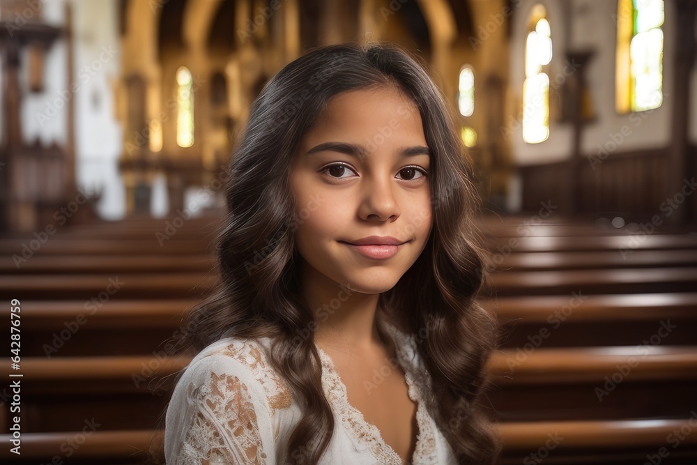 portrait of a latin american girl in church portrait of a latin american girl in church