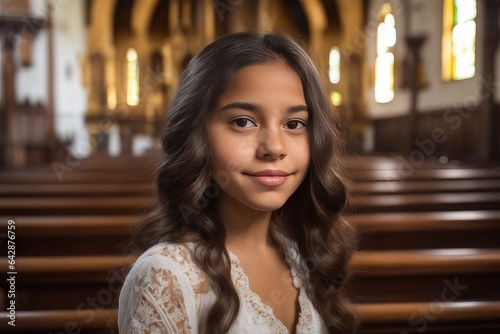 portrait of a latin american girl in church
