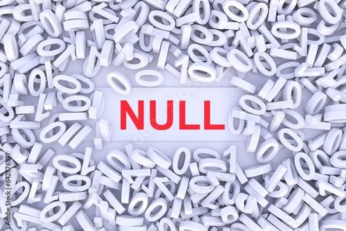 NULL concept scattered binary code 3D illustration