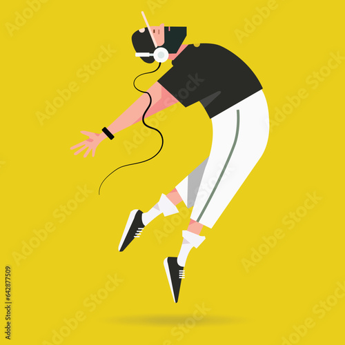vector young listening to music  antigravity backantigravity, falling man, mobile background, phone background, falling, technology phone, people design ,people phone, phone flat, people mobile,ground