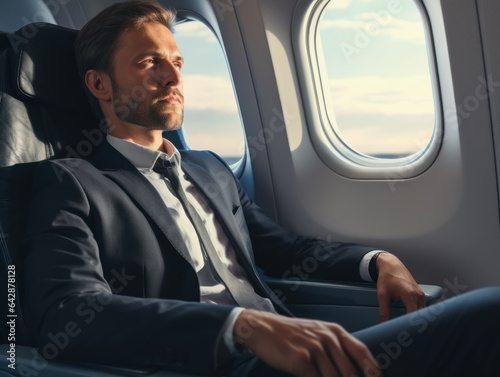 handsome pensive businessman at airplane