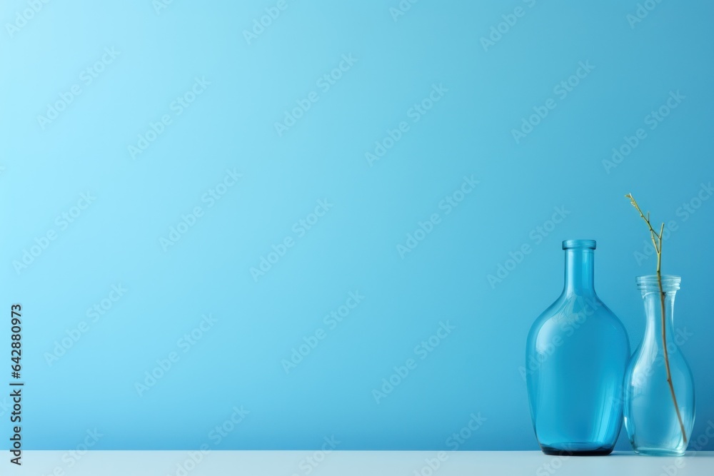 Blank copy space empty blue room background with small plant. Blank copy space empty blue room background with small plant.