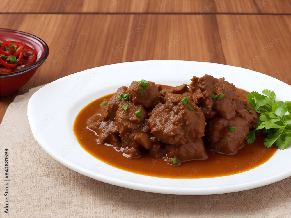 Beef Rendang on White Plate