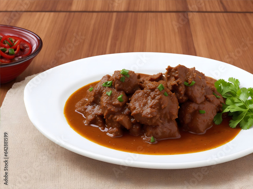 Beef Rendang on White Plate