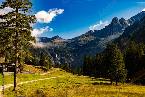 sunny outdoor scene at rieken alp carinthia, austria with view to gruebelwand and moosboden