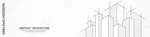 Panoramic view of architectural drawing with building construction for banner or website header template