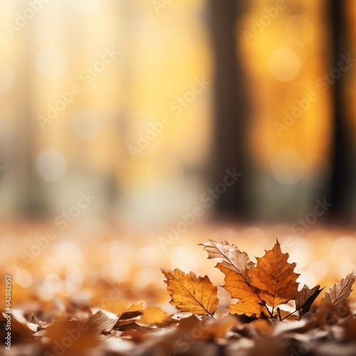 Beautiful autumn blurred background. Falling maple leaves on a autumn sunny day, a naturally blurry background.