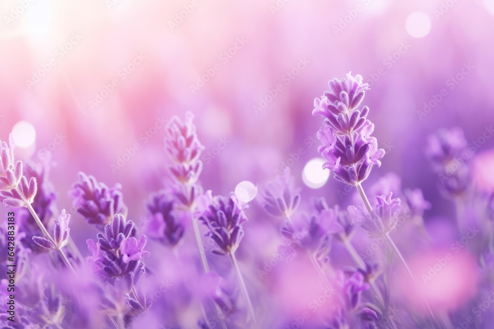 Sweet beautiful lavender flower field with bokeh background. - obrazy, fototapety, plakaty 