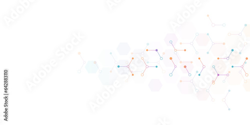Genetic engineering and molecular structure, hexagon DNA network, science chemical and biotechnology concept, innovation technology, healthcare, and medicine design.