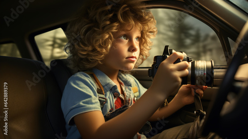 Documenting Memories: An image of a child passenger taking photos with a digital camera