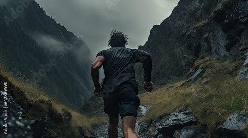 Model running on a rugged mountain trail, showcasing endurance and strength © Filip