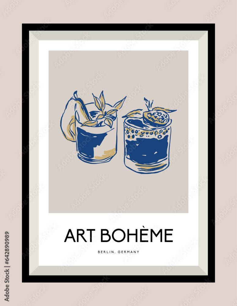 Cocktail hand drawn illustration in a poster frame for wall art gallery Cocktail hand drawn illustration in a poster frame for wall art gallery