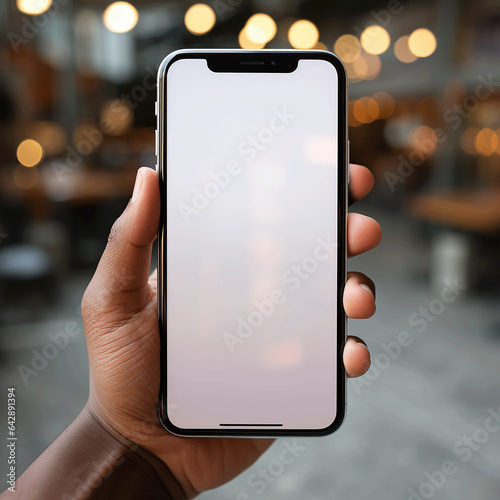 Hand holding smart phone Mockup and screen Transparent and Clipping Path isolated for Infographic Business web site design app. Made with generative ai © Farid