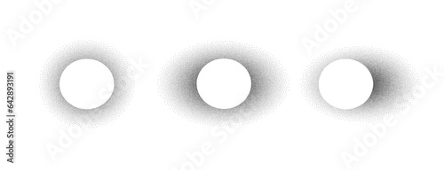 Dotwork solar, moon eclipse. Shape noise texture dotwork grain on white background. Pointillism gradient pattern. Stochastic grange texture. Dotwork stipple halftone effect. Dotted vector element set