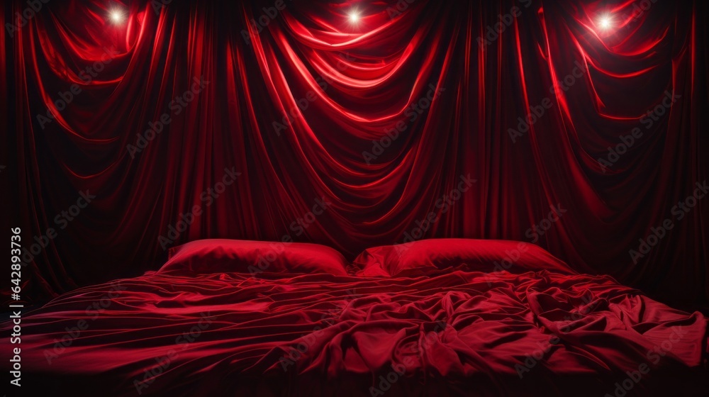 Red bedroom with dark lighting - obrazy, fototapety, plakaty 