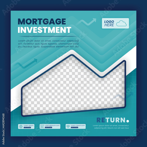 Social media template of mortgage investment. for investment in houses, property and residences. Template can be used for websites, promotions, social media ads, brochures and flyers