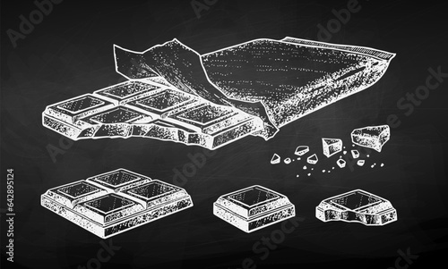 Vector chalk sketch illustrations collection of Chocolate on chalkboard background.