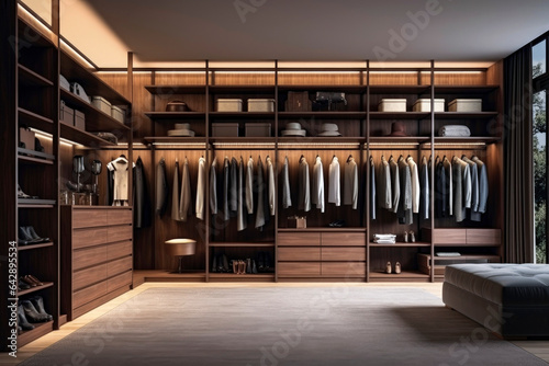 Generative AI illustration of luxurious  modern walk - in wardrobe
