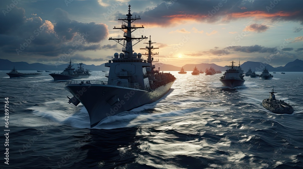 war ships in the sea - obrazy, fototapety, plakaty 