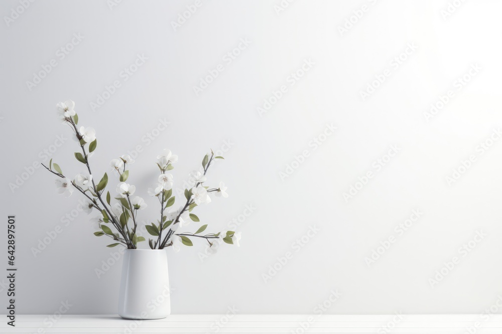 Minimal plant in white vest on white wall background.