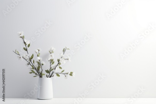 Minimal plant in white vest on white wall background.