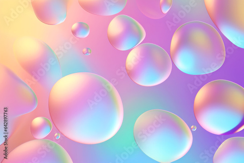 Free style holographic shapes. Metallic liquid drops. Ultraviolet gradient background