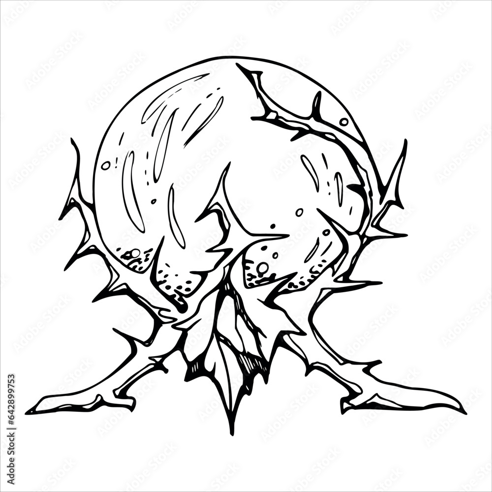 Obraz premium Hand drawn ink vector magic crystal ball for divination. Sketch illustration art for Halloween, witchcraft, occult. Isolated object, outline. Design for shops, logo, print, website, card, booklet