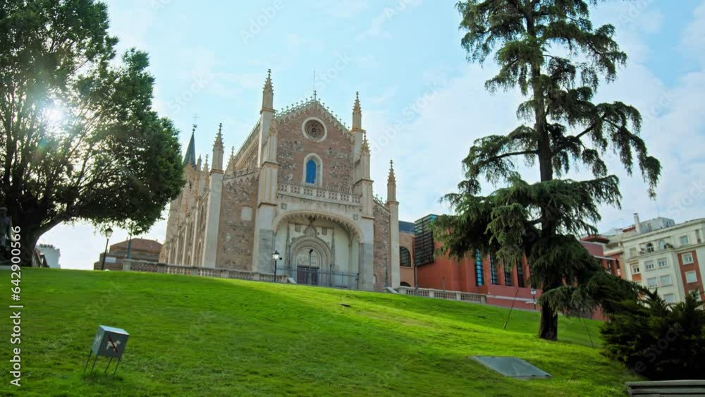 Early morning sun over San Jerónimo el Real Monastery in Madrid City, Spain. European Geo-gothic sanctuary, stained glass and a baroque cloister in Spanish Capital Madrid Early morning sun over San Jerónimo el Real Monastery in Madrid City, Spain. European Geo-gothic sanctuary, stained glass and a baroque cloister in Spanish Capital Madrid