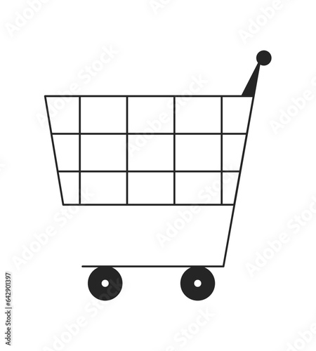 Shopping cart flat monochrome isolated vector object. Editable black and white line art drawing. Simple outline spot illustration for web graphic design