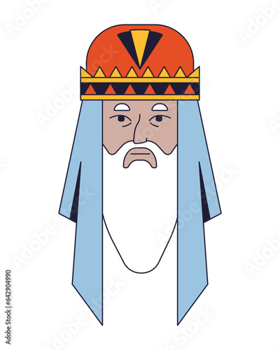 Sage man flat line color vector character head. Long beard and hat on head. Editable cartoon avatar icon. Face emotion. Simple cartoon spot illustration for web graphic design