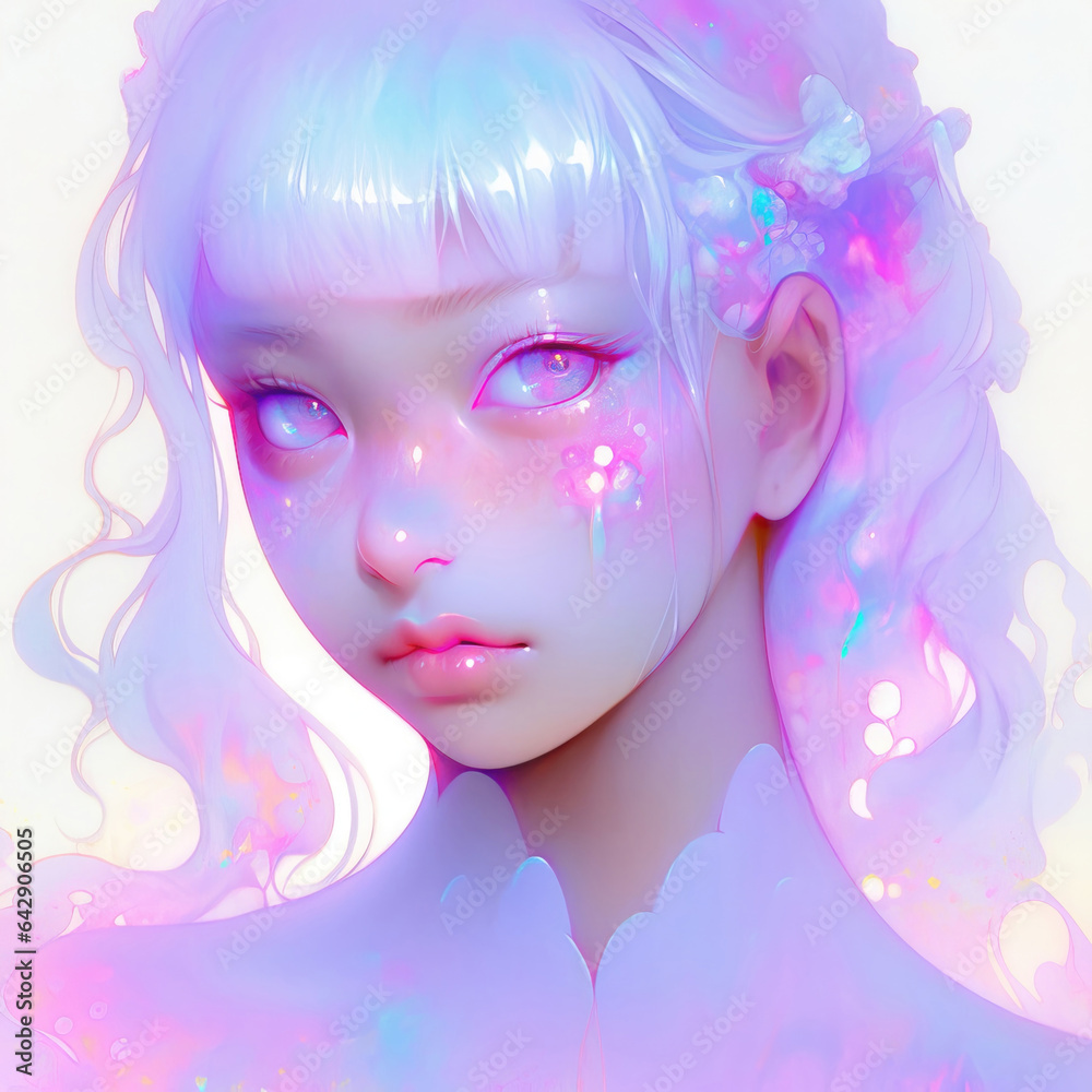 Fantasy girl portrait in neon light