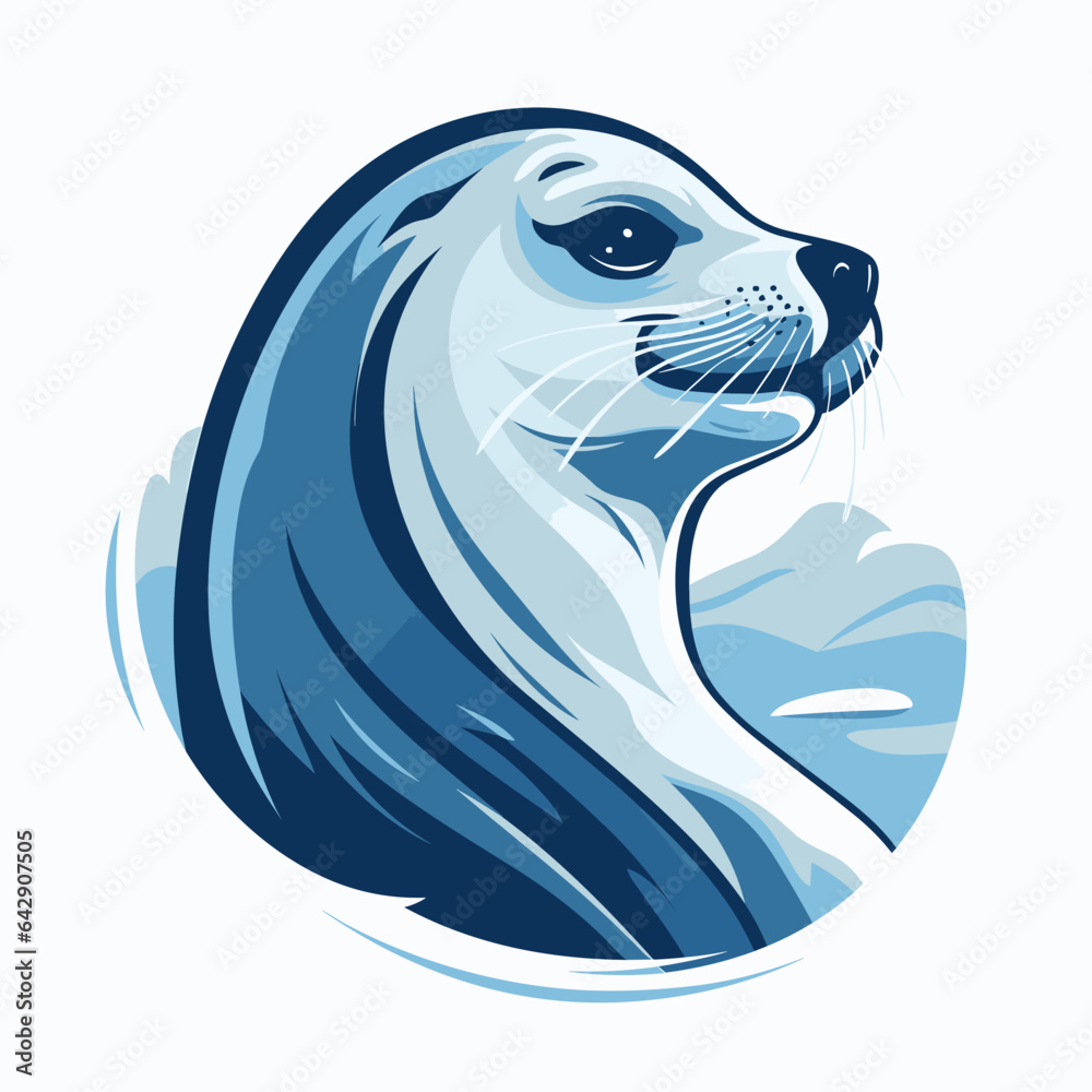 Esport vector logo harp seal on white background side view, harp seal