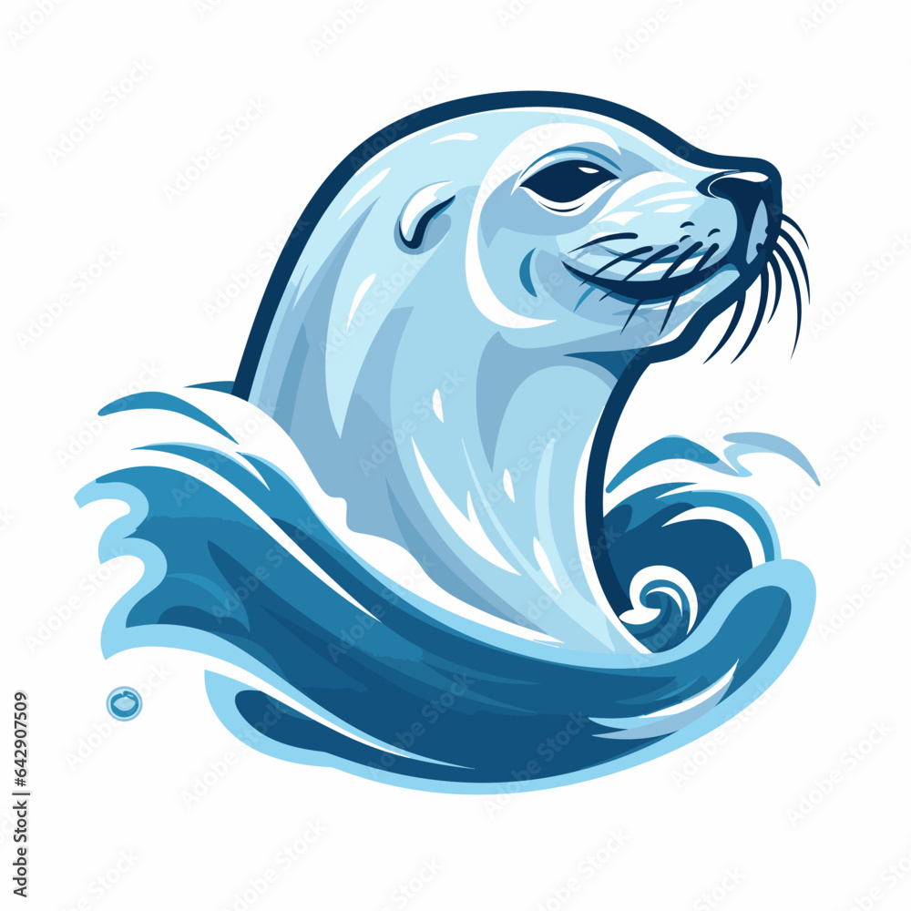 Esport vector logo harp seal on white background side view, harp seal