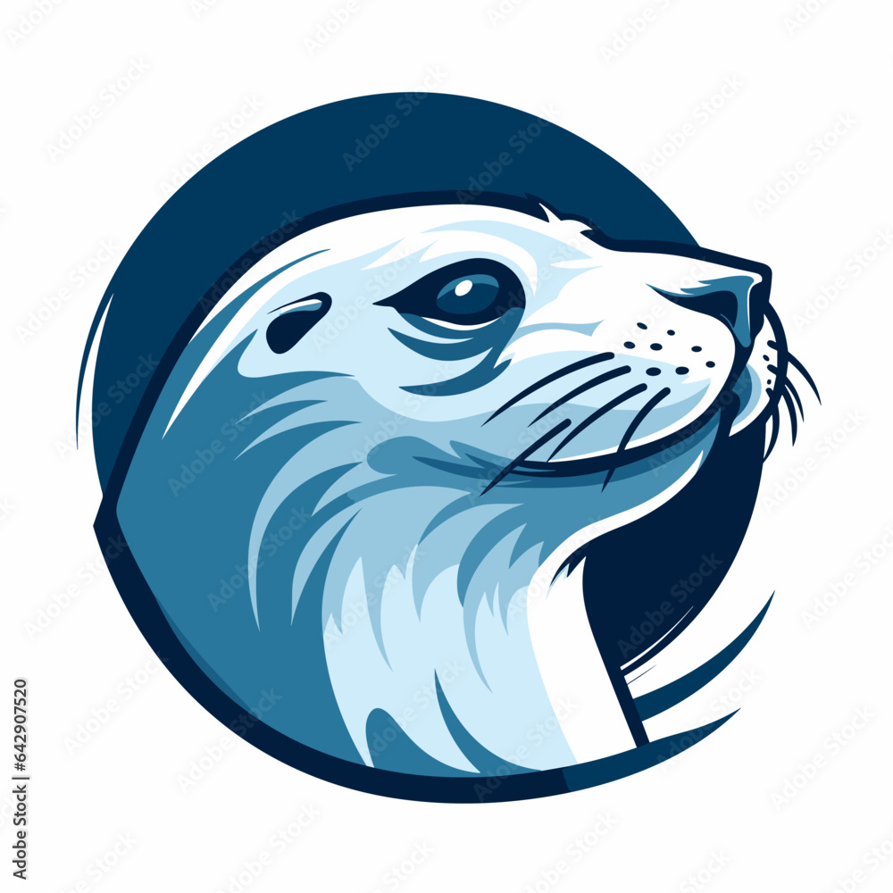 Esport vector logo harp seal on white background side view, harp seal
