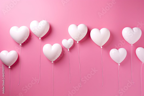 Heart shaped balloons on a pastel pink backgorund, Valentine banner