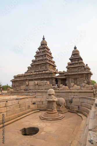 Famous Tamil Nadu landmark, UNESCO world heritage Shore temple, world heritage site in Mahabalipuram,South India, Tamil Nadu, Mahabalipuram