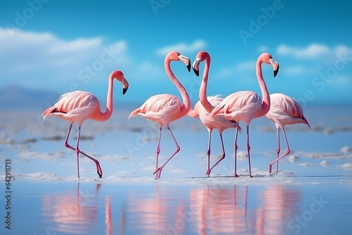 Pink flamingos bird in the lake. © Pacharee