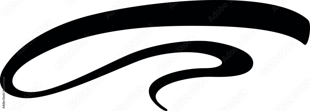 Smooth curved ink stroke. Calligraphy brush line